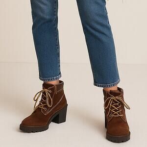 On Your Feet SZ 8 Kitt Work Boot Style Chunky Brown 100% Genuine Suede Boots
